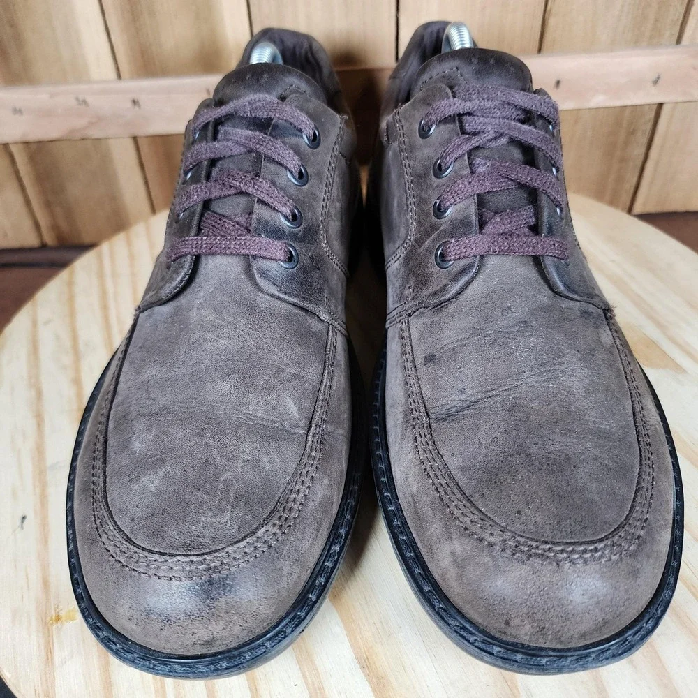 Ecco Fusion II Tie Lace Up Shoes Mens 10 44 Brown Leather Casual Walking Moc Toe